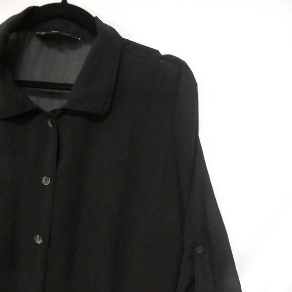ADDITION ELLE | size 18 | Classic Sheer Black Button-Up Shirt | Roll Tab Sleeves - Picture 5 of 15